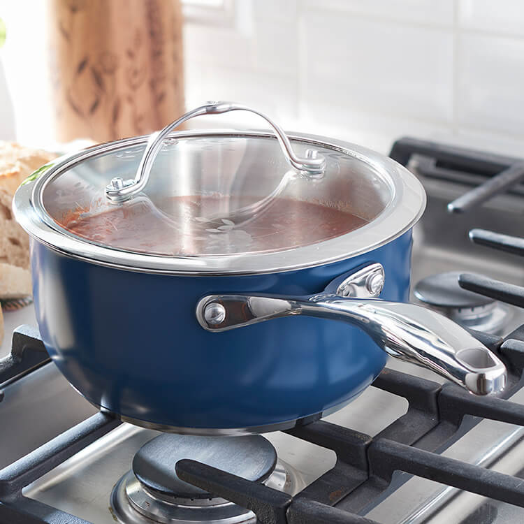 ③再入荷なし！Princess FOUNDUE & FRY PURE Product details for Princess Heritage® Signature 3-Qt. Navy Saucepan