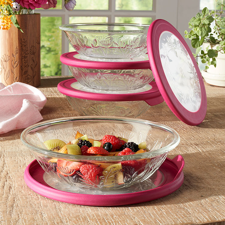 Product details for Wildflower Pasta Bowls with Lids (4)